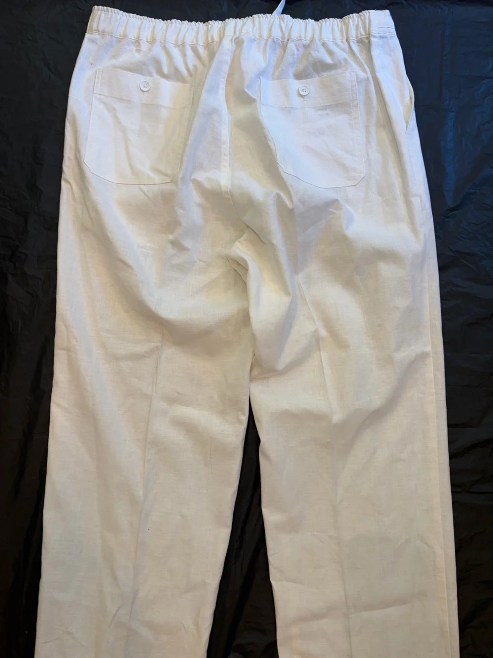 Linea Dome Pants Men's XL White Linen Blend Draw String Partial Elastic Waste